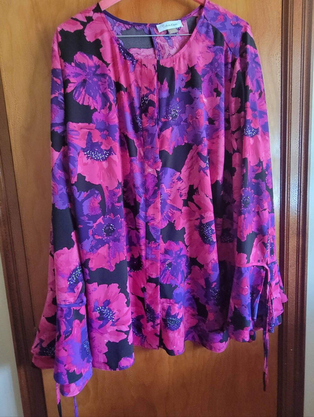 Calvin Klein Fuchsia and Purple Floral A-Line Longsleeve Blouse